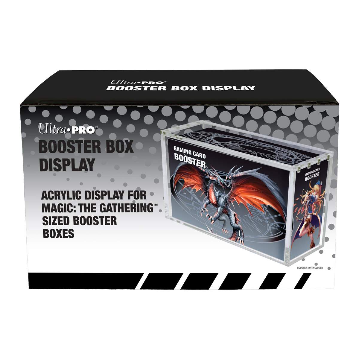 Ultra-Pro Booster Box Display: Clear acrylic case for Magic: The Gathering booster boxes, featuring gaming card art