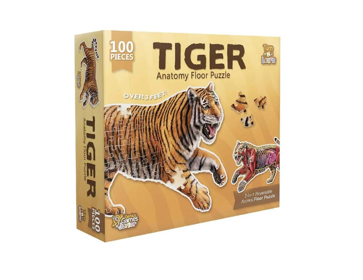 Box for a 100-piece Tiger Anatomy Floor Puzzle, showing a tiger and its internal organs