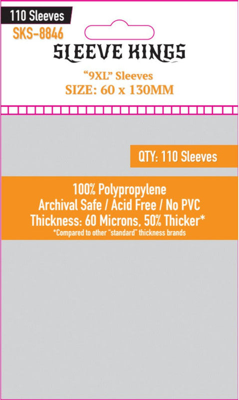 Sleeve Kings 9XL card sleeves, 110 count, 60x130mm, 60 microns, polypropylene