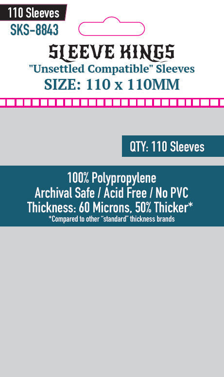 Sleeve Kings "Unsettled Compatible" card sleeves, 110x110mm, 110 count, 60 micron thickness, archival safe