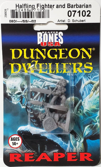 Reaper Bones Dungeon Dwellers Halfling Fighter and Barbarian miniature set 07102