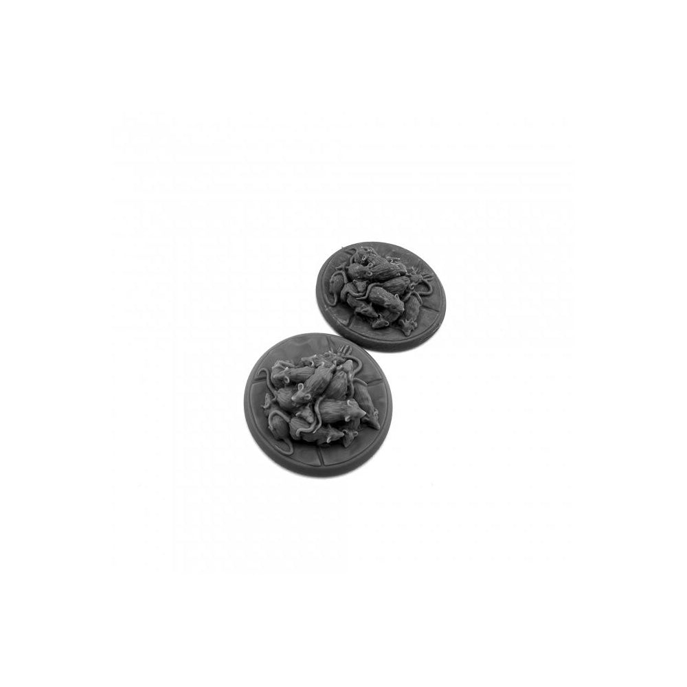 Set of two miniature bases with detailed, sculpted rat piles, dark gray