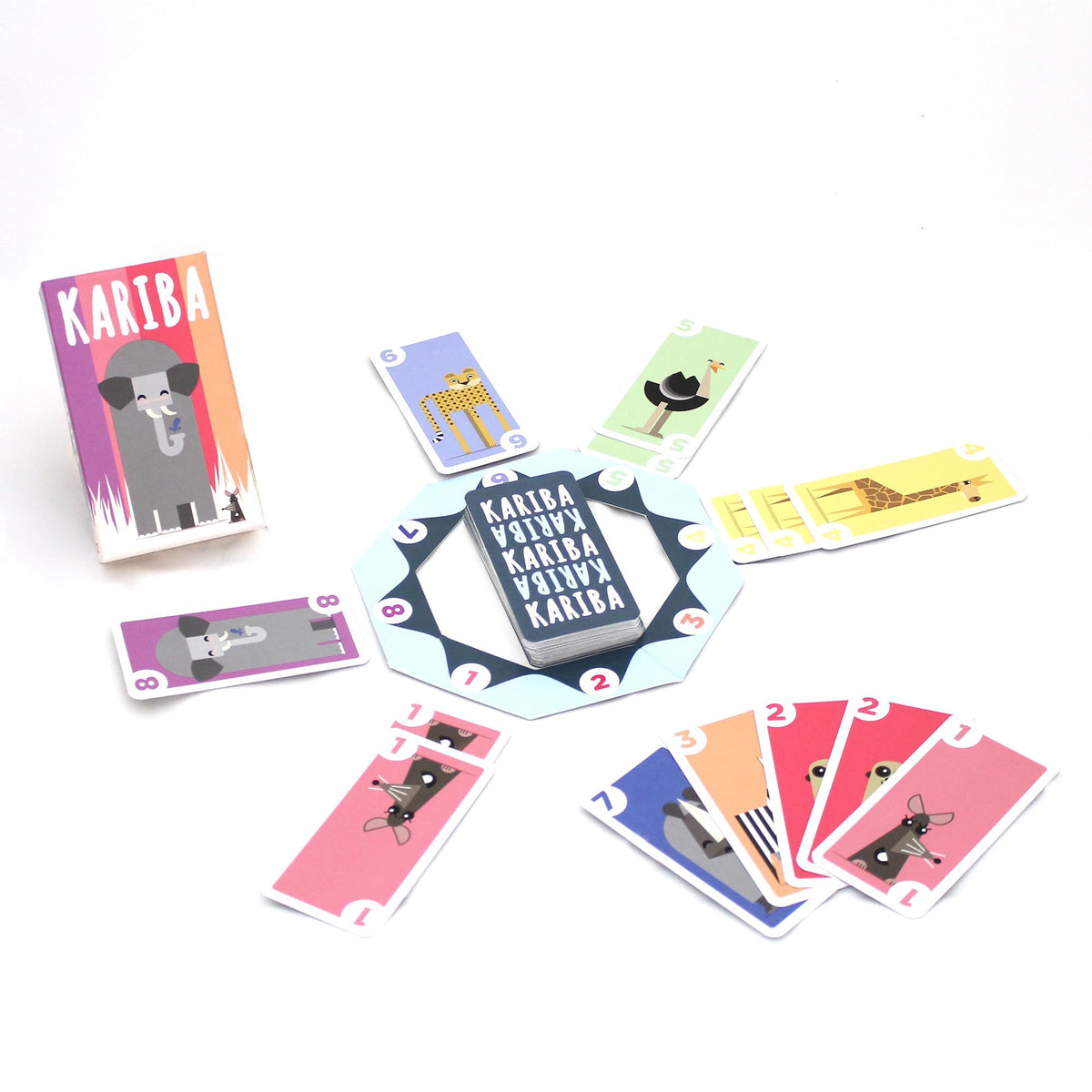 Kariba game setup with cards displayed in a circular layout