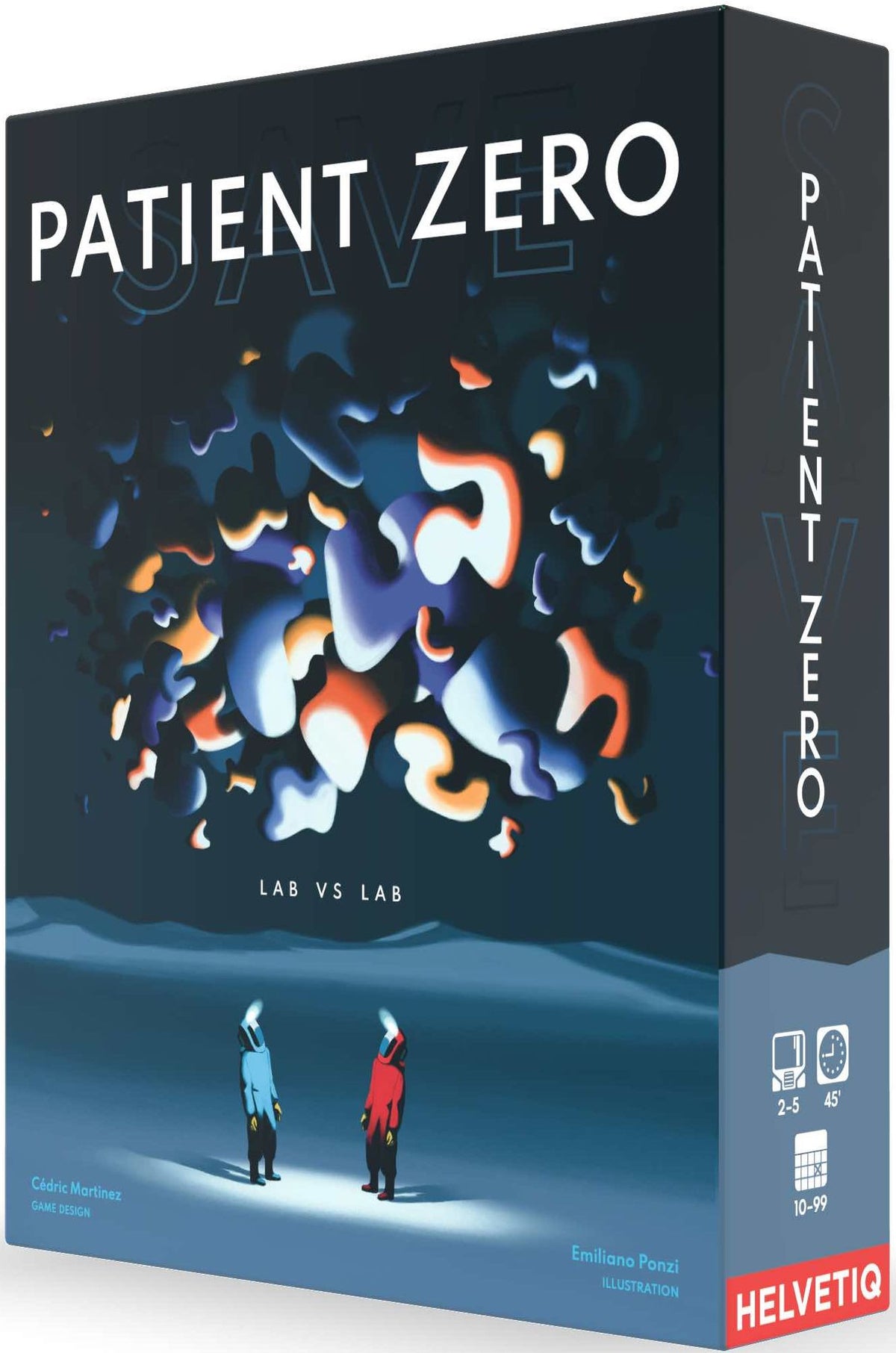 Save Patient Zero box cover showing scientist and lab-themed design