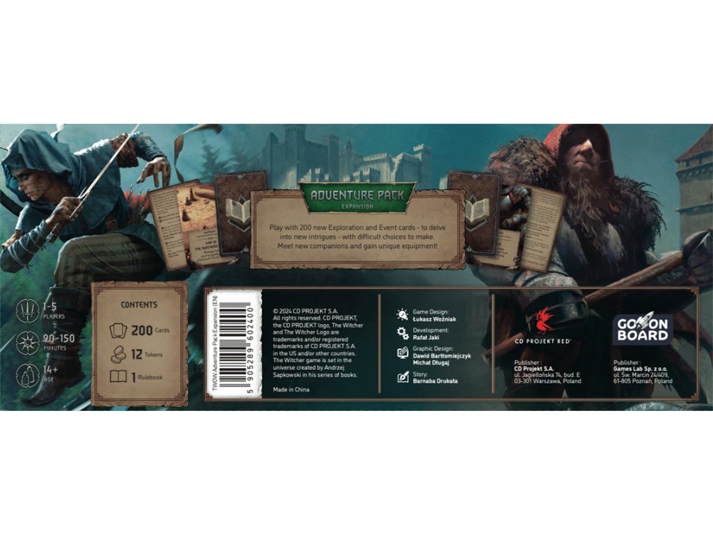 The Witcher Old World Adventure Pack game box featuring illustrated characters and contents list