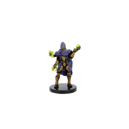 Purple and gold hooded figure miniature conjuring glowing green orbs