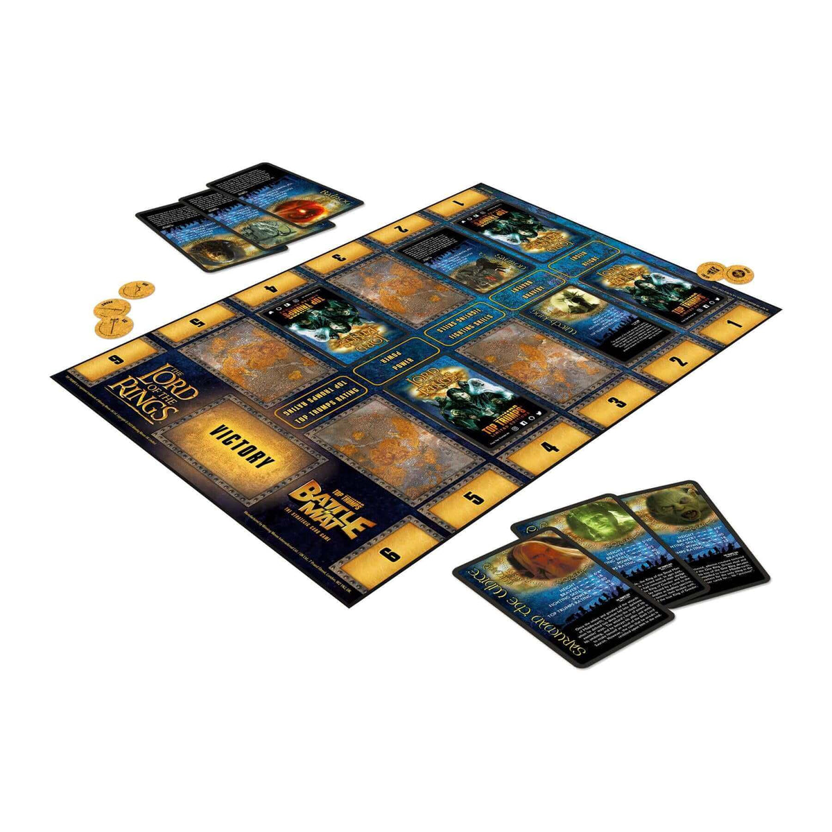 Hand holding a fantasy game card above a deck of cards on a wooden table