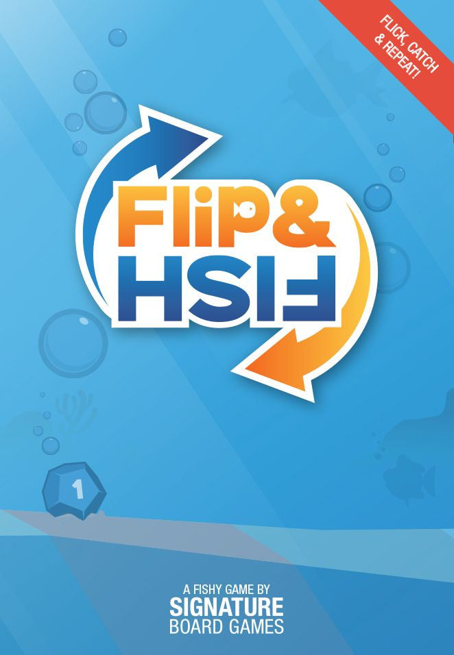 Flick and catch game Flip Fish by Signature Board Games with dice showing 1