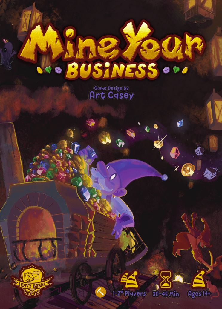 Mine Your Business board game with a dwarf mining gems