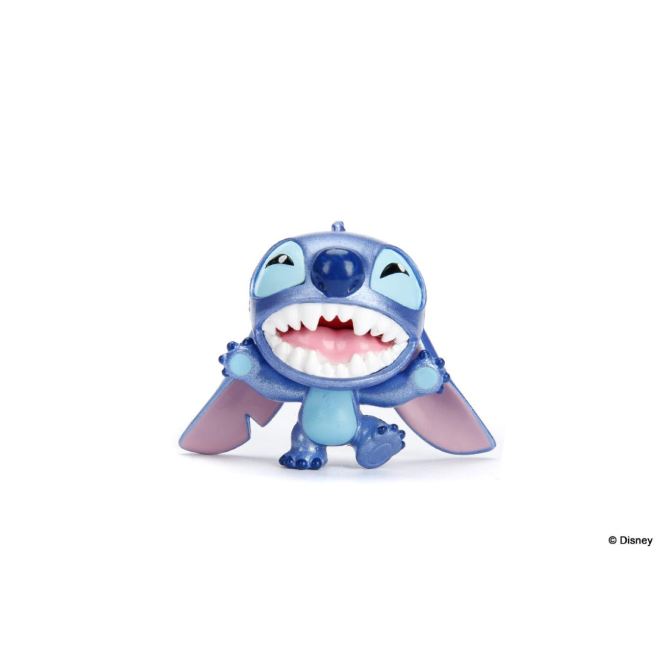 Blue Stitch figurine toy with a wide, toothy grin and squinting eyes