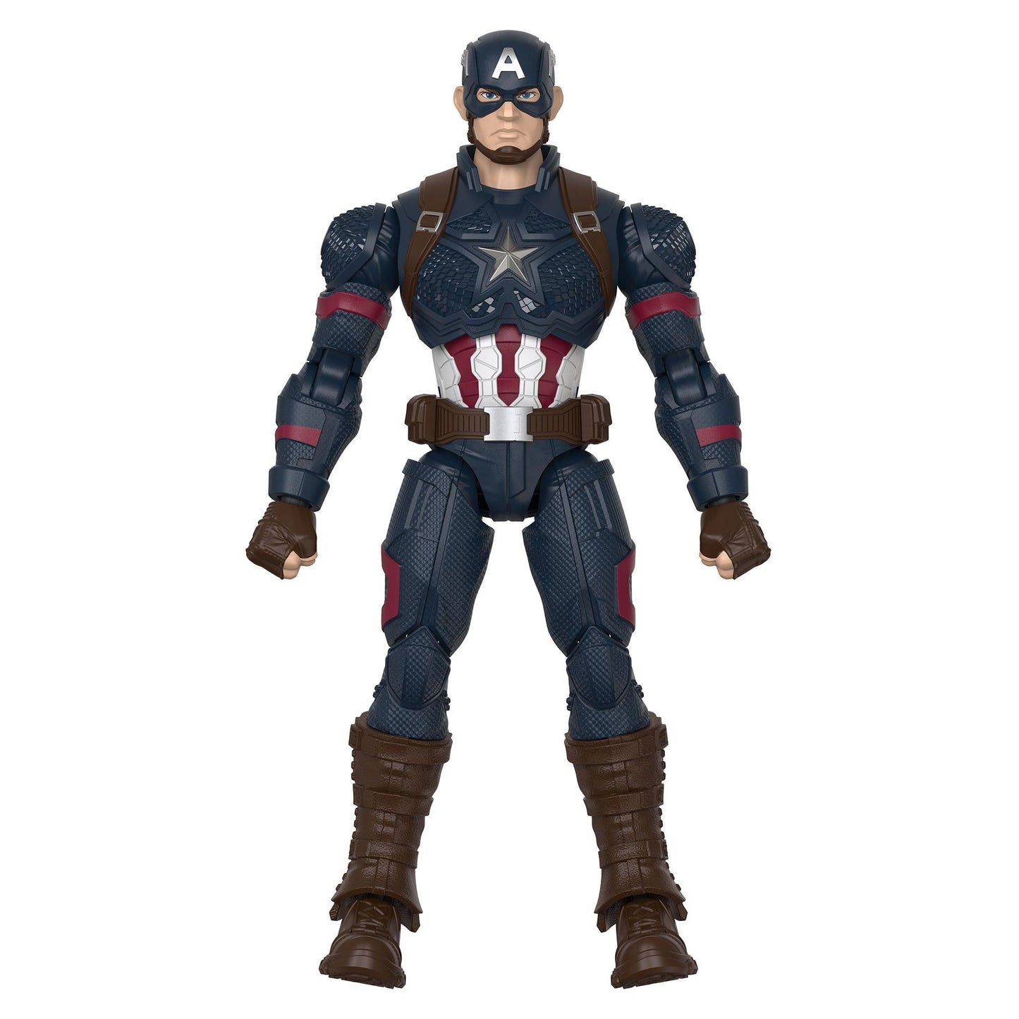 Captain America action figure in a detailed dark blue uniform, featuring the star insignia and masked face