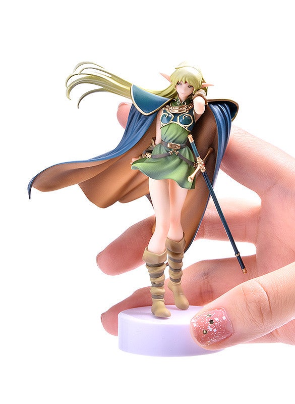 Anime figurine of Parn and Deedlit from Record of Lodoss War elf woman with green dress and blue cape holding staff