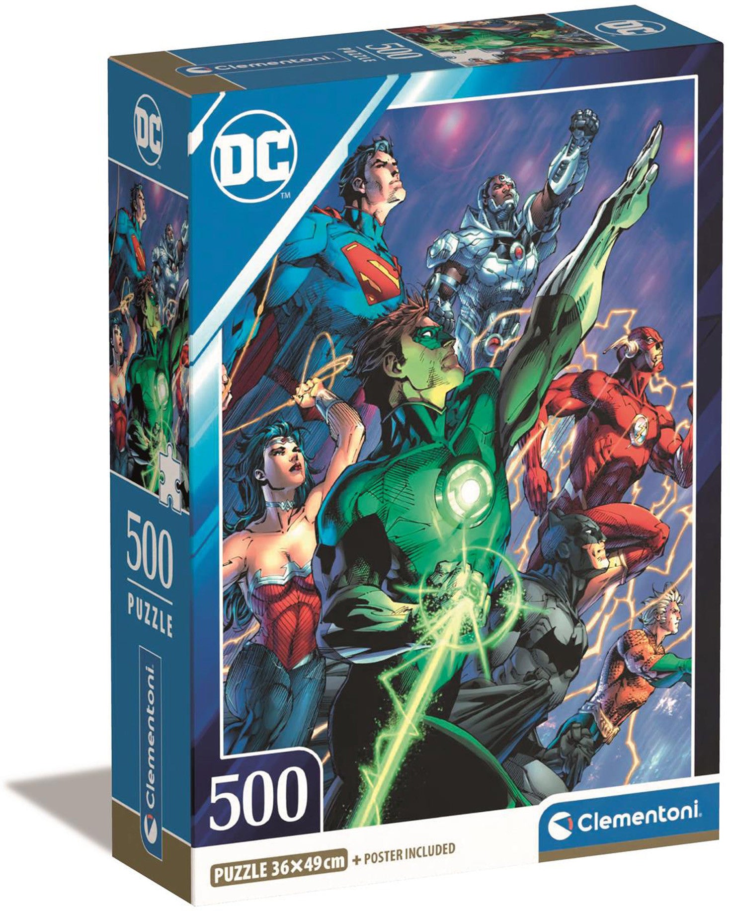Justice League #2 puzzle box packaging featuring superheros