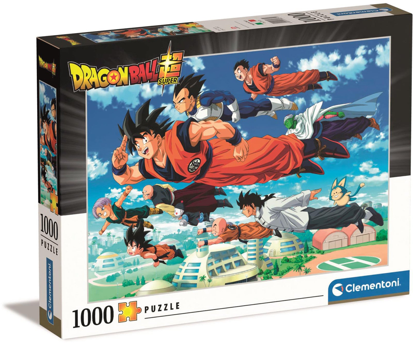 Dragon Ball Super puzzle box: Goku, Vegeta, and characters fly above a futuristic city