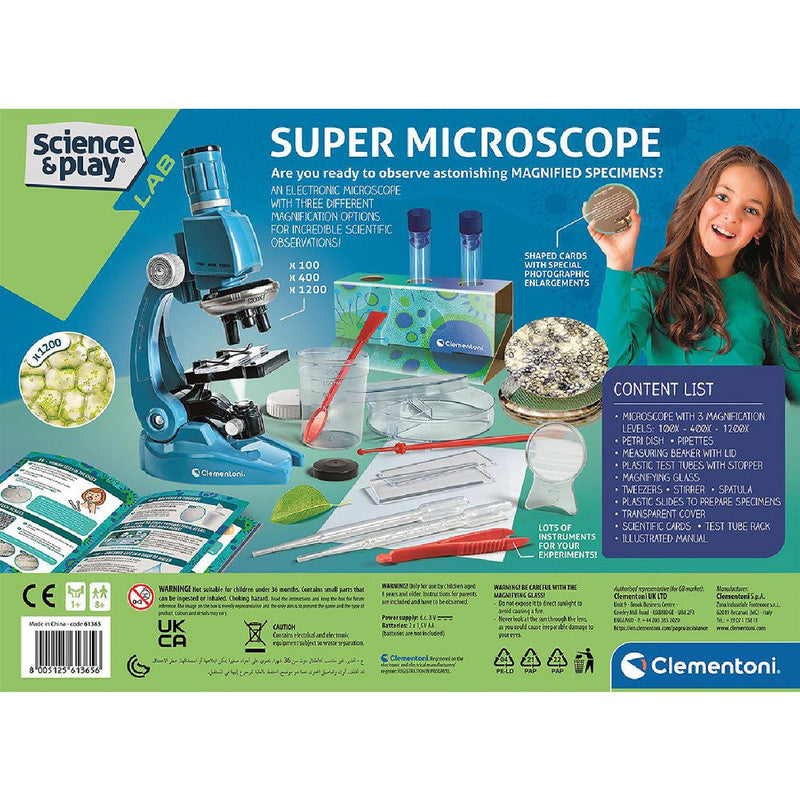 Clementoni Science and Play Super 1200x Microscope Experiment Kit packaging back view