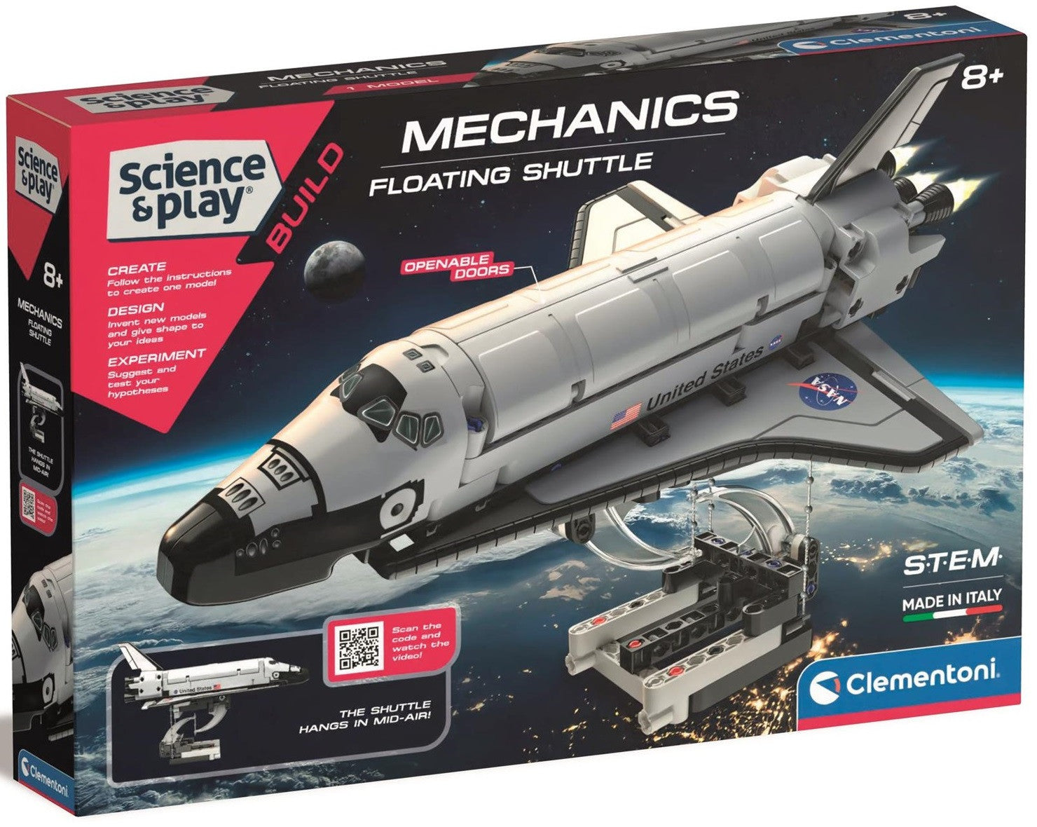Science Play Mechanics Floating Shuttle building toy with display stand on box