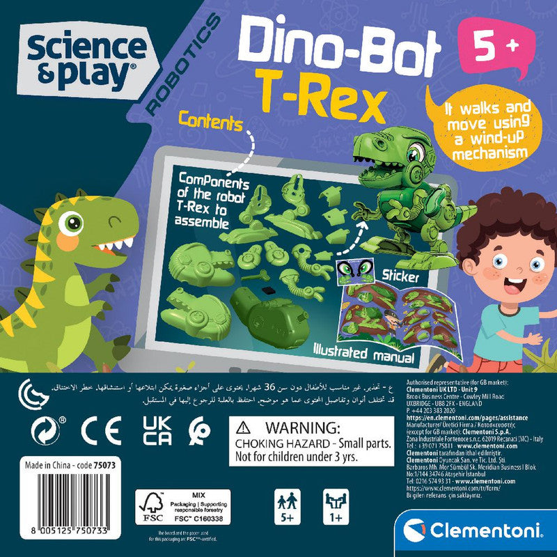 Clementoni Dino-Bot T-Rex science kit packaging back view