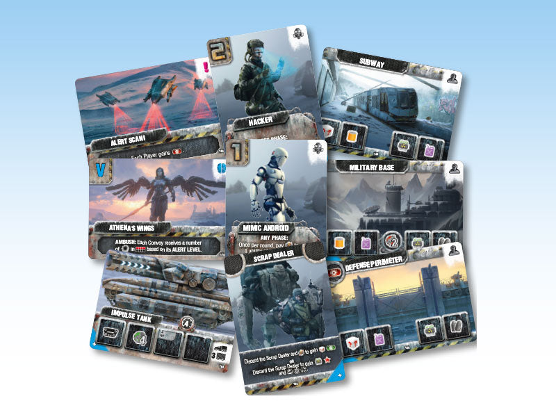 Box mock-up of 'Last Aurora Project Athena' board game with a post-apocalyptic design