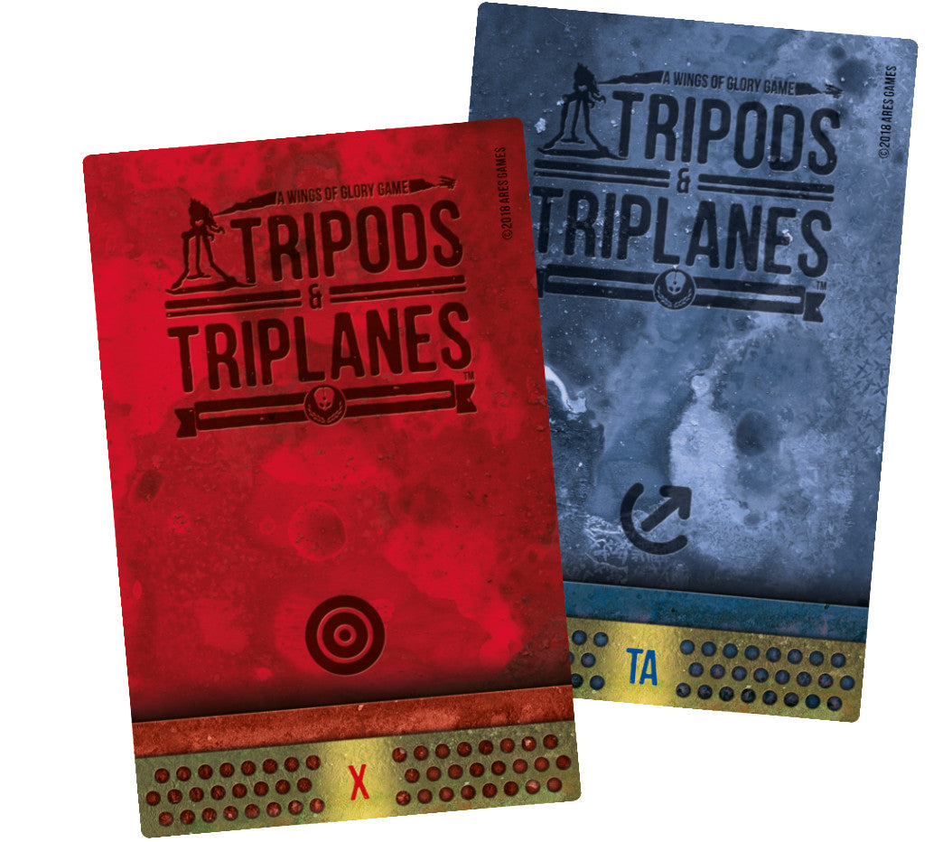 Red and blue Tripods Triplanes board game cardbacks from A Wings of Glory game