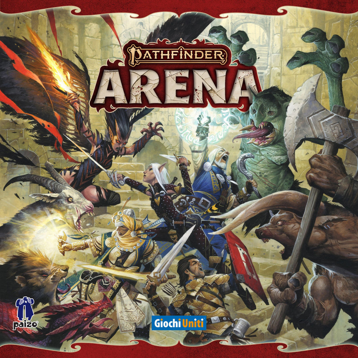 Game components including cards and tokens laid out on table