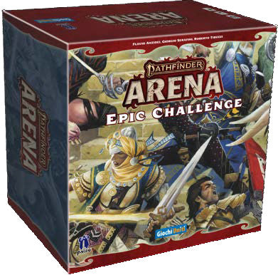 Box cover of Pathfinder Arena: Epic Challenge Expansion featuring dynamic artwork of iconic heroes and monsters in combat