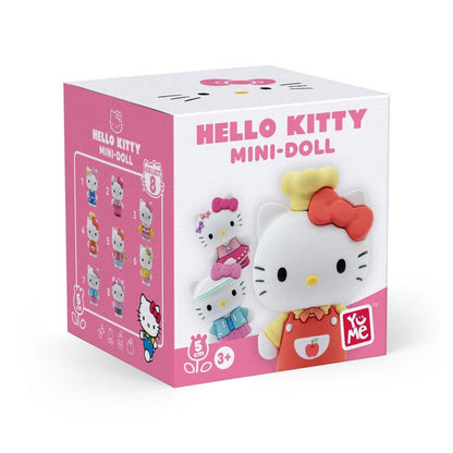 Hello Kitty Mini-Doll toy packaging, pink and white box displaying stacked Hello Kitty figures