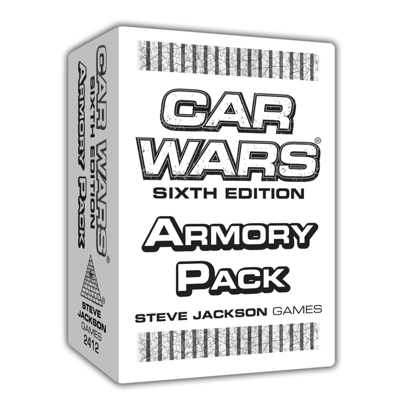 Box of Car Wars (Sixth Edition): Armory Pack featuring weapon icons and vehicle silhouettes