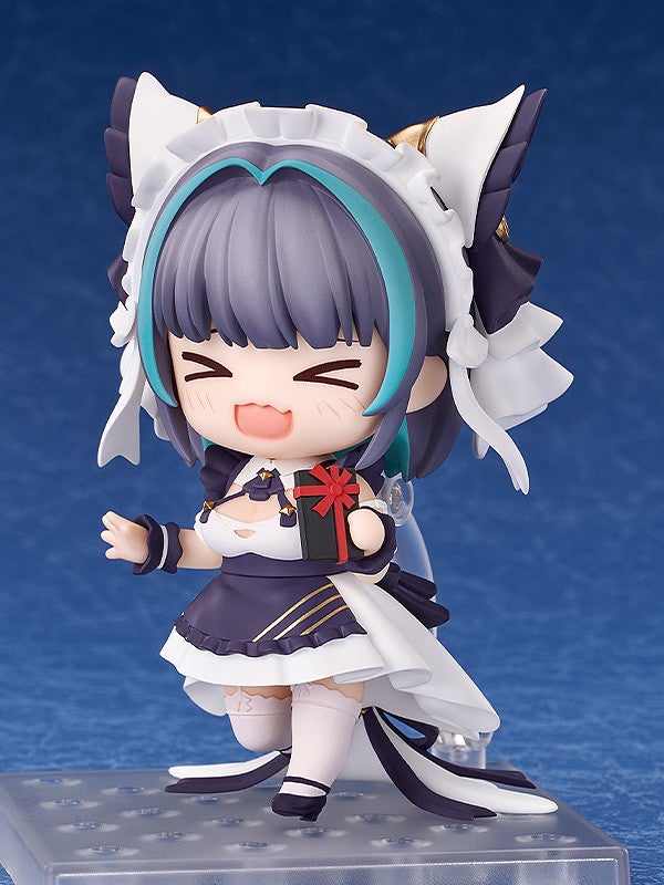 Nendoroid 1267 Usada Pekora figure in a purple maid outfit holding a gift box