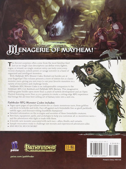 A gnoll monster roars, raising an axe in a cave with other fantasy creatures