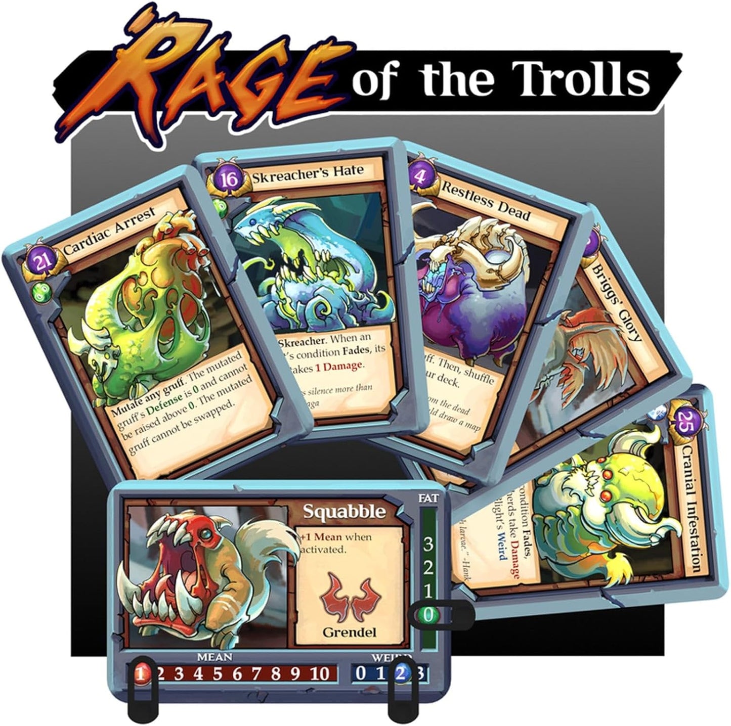 Detailed image of miniatures and cards in Gruff Rage of the Trolls