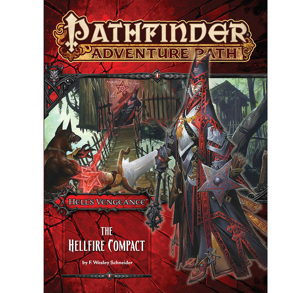 Pathfinder cover: A robed wizard holds a glowing staff and star-shield, facing a snarling dog and cultist in a dark swamp