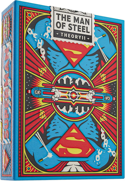 Embossed Theory11 "The Man of Steel" playing card tuck case with dynamic pop art Superman design