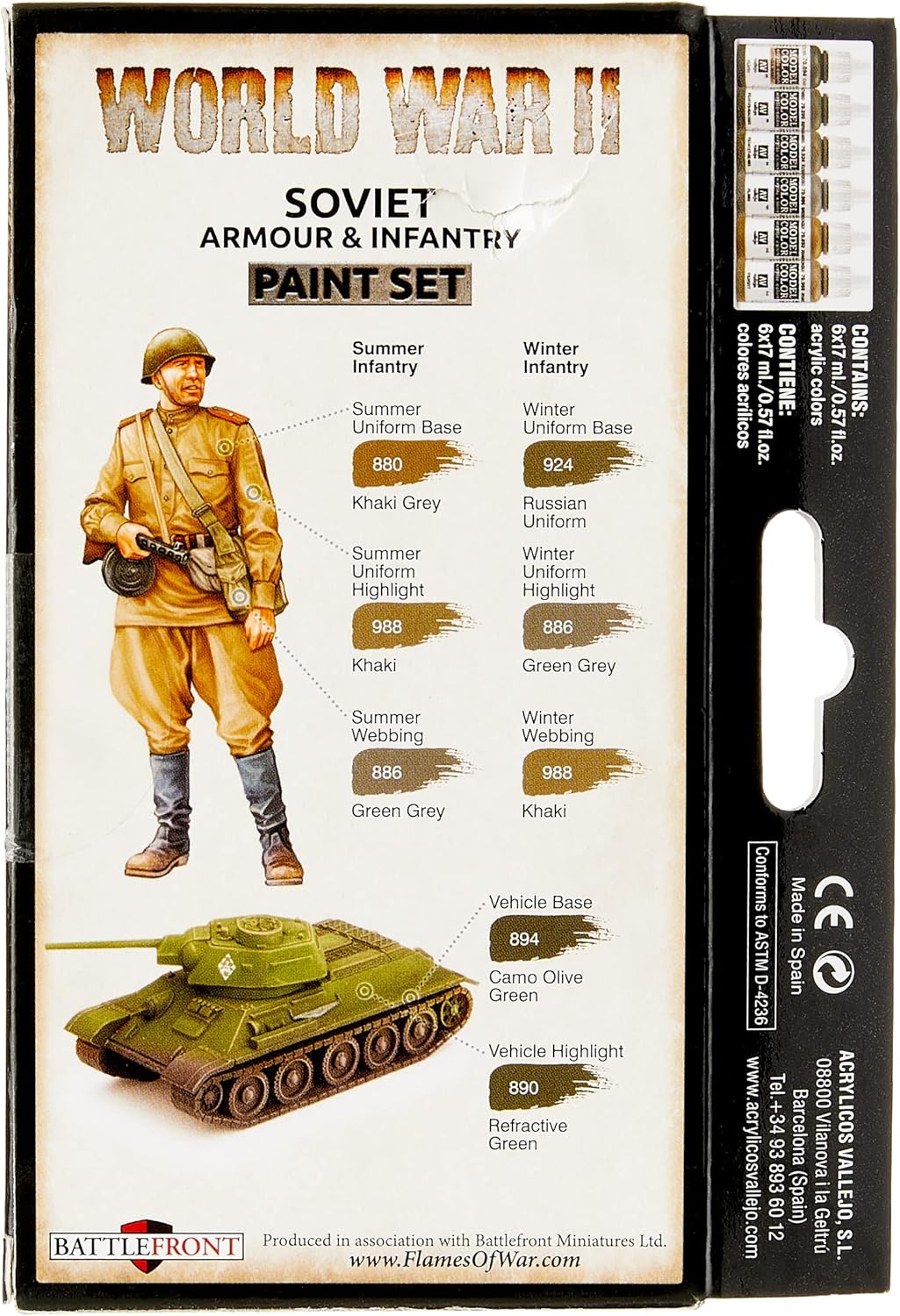 WWII Soviet Armour and Infantry paint set box, showing a soldier, tank and color guides for miniatures