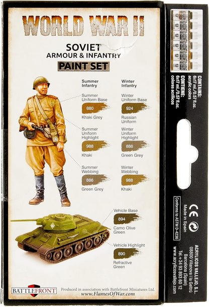 WWII Soviet Armour and Infantry paint set box, showing a soldier, tank and color guides for miniatures
