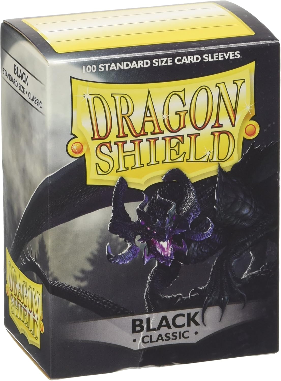 Black Dragon Shield box for 100 standard card sleeves, featuring a black dragon with glowing purple eyes
