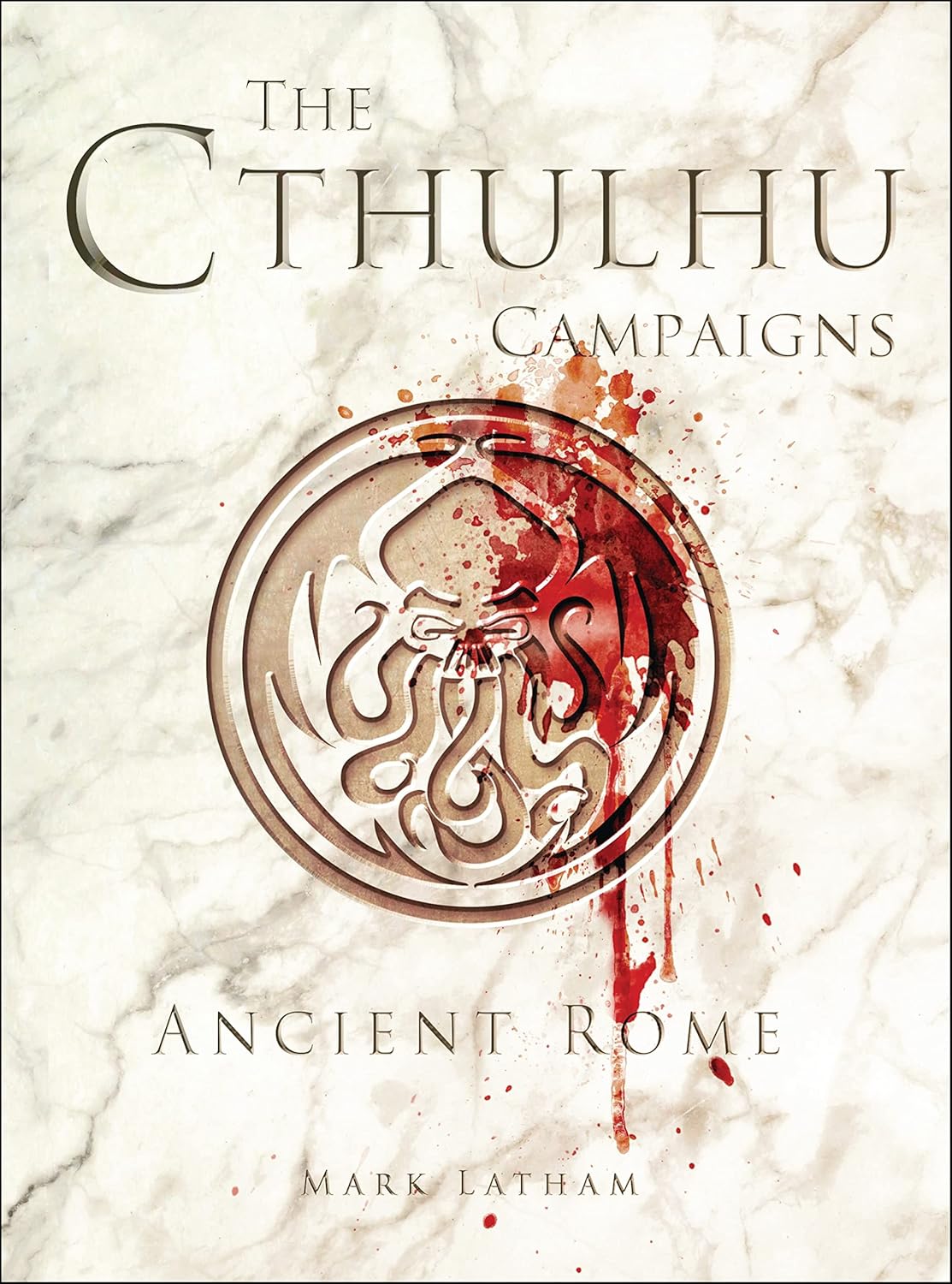 The Cthulhu Campaigns: Ancient Rome rulebook cover with blood-splattered coin