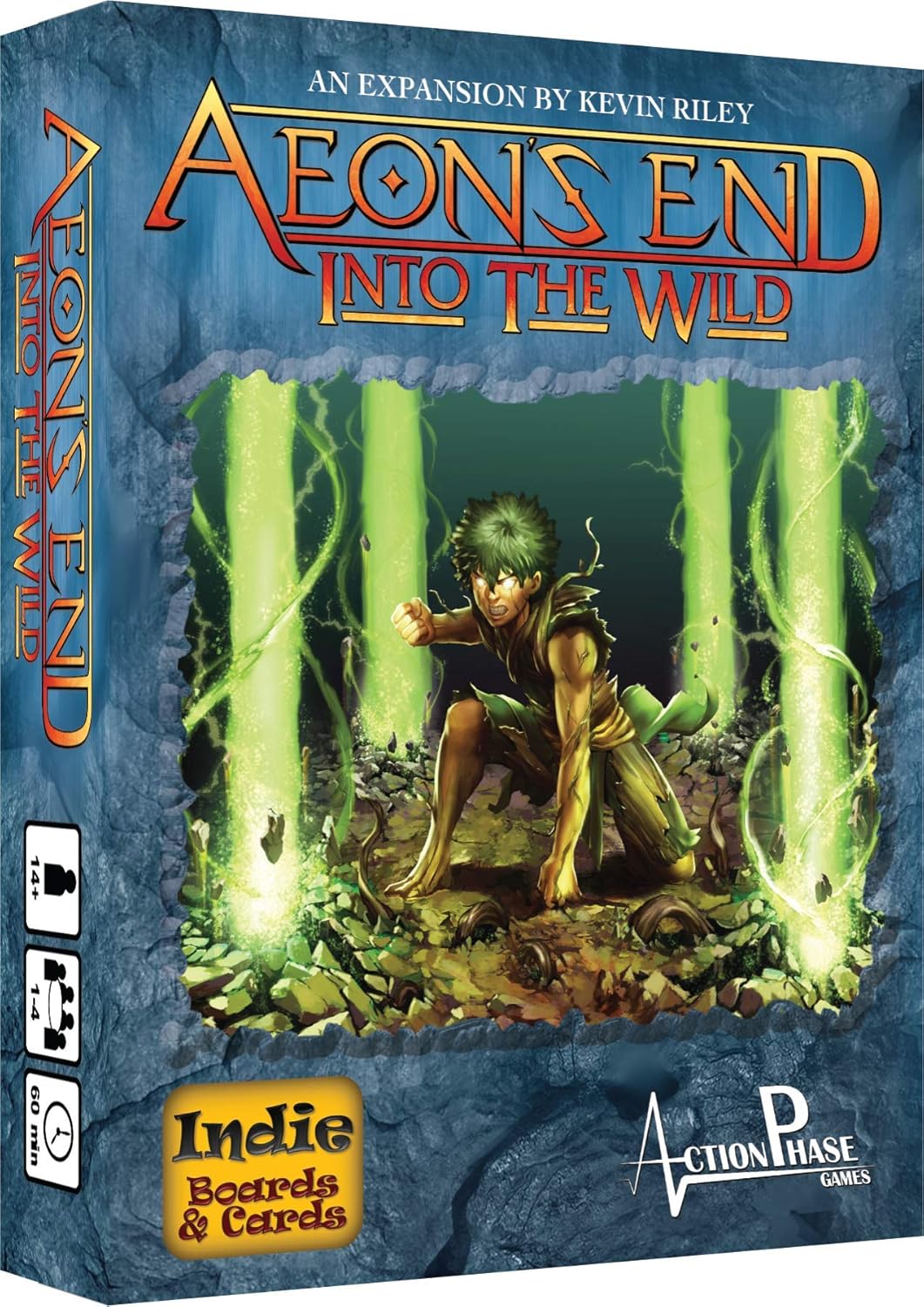 Aeon's End: Into The Wild game cover A green-haired character with glowing eyes crouches, punching, surrounded by green energy beams