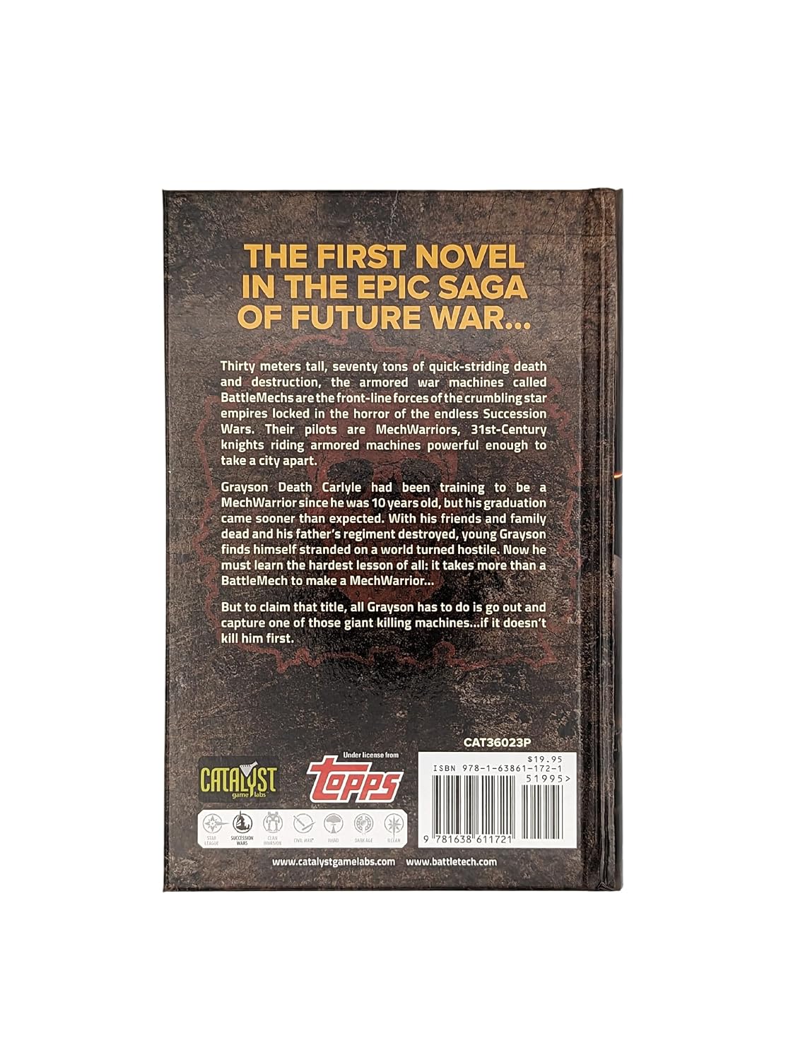 Angled view of Catalyst Game Labs Battletech: Decision At Thunder Rift Premium Hardback Novel showcasing the spine and detailed cover illustration