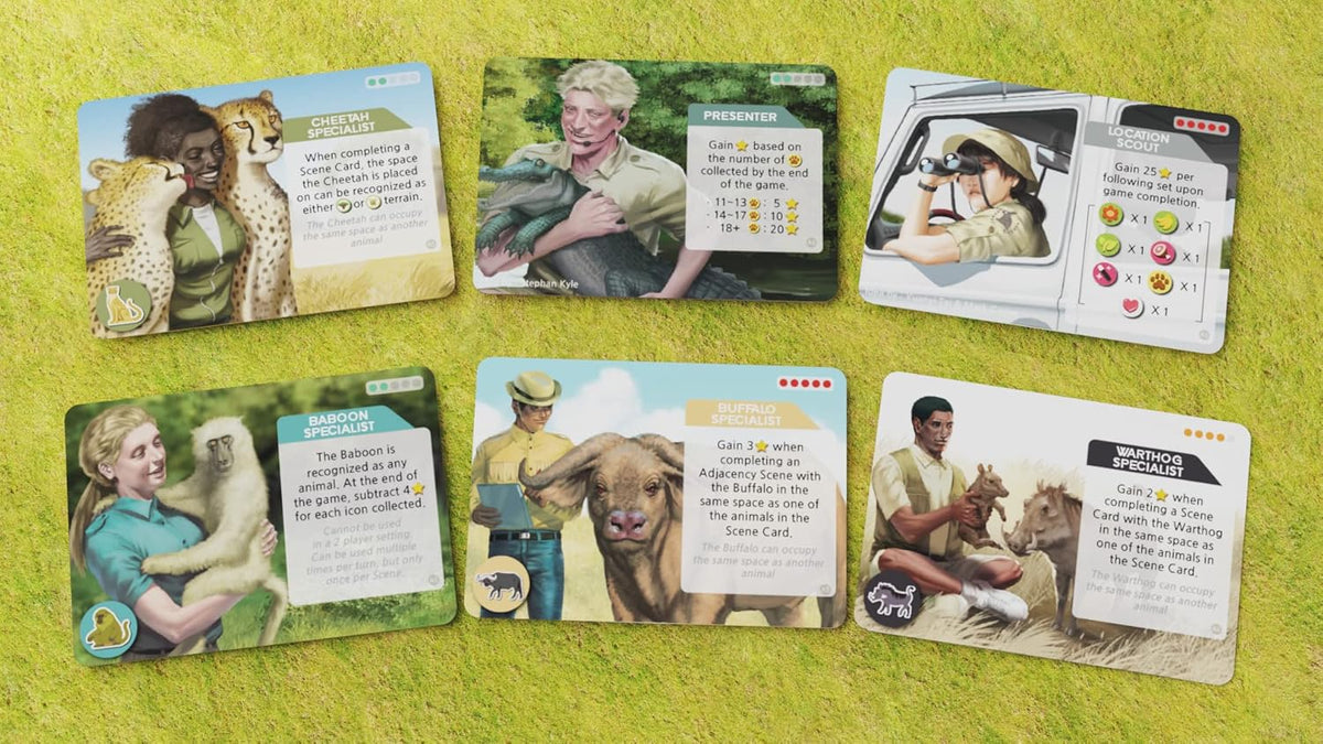 Serengeti Animal Specialist mini-expansion showing animal specialist characters and their abilities