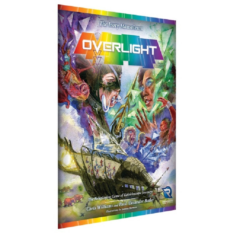 The Overlight RPG Adventure #1 The Ivory Mausoleum campaign book cover shows a vibrant fantasy illustration with several figures and a large structure