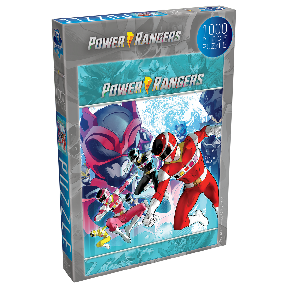 A Renegade Power Rangers Rise of the Psycho Rangers 1000 piece Jigsaw box shows red, pink, and black rangers with a large purple robot