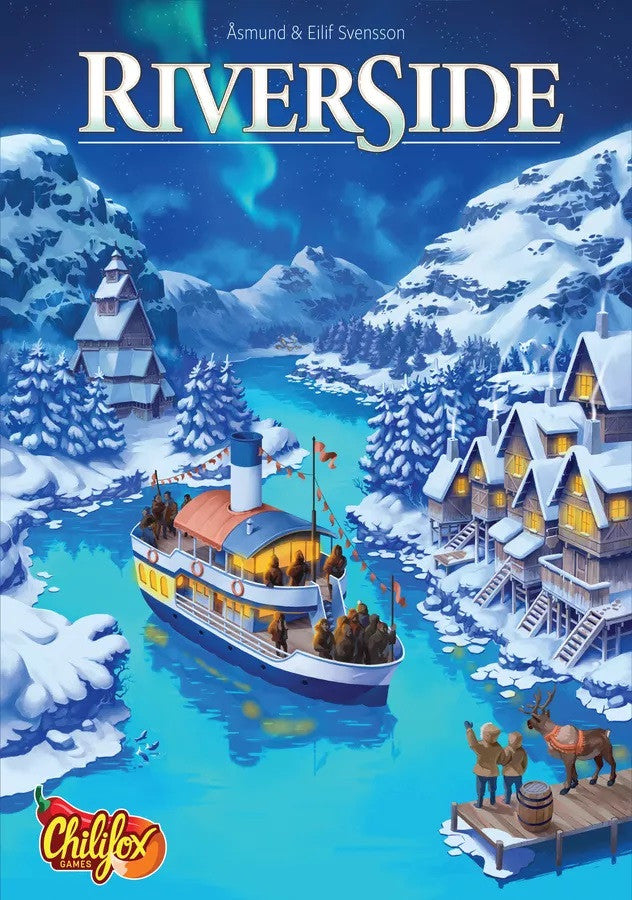 Riverside game packaging with clear view of contents and vibrant art