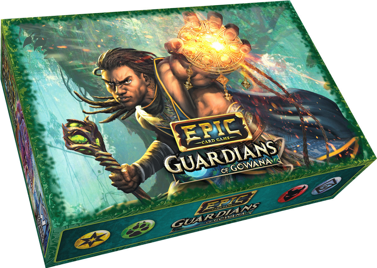 Box cover of Epic Card Game: Guardians of Gowana featuring heroic fantasy artwork