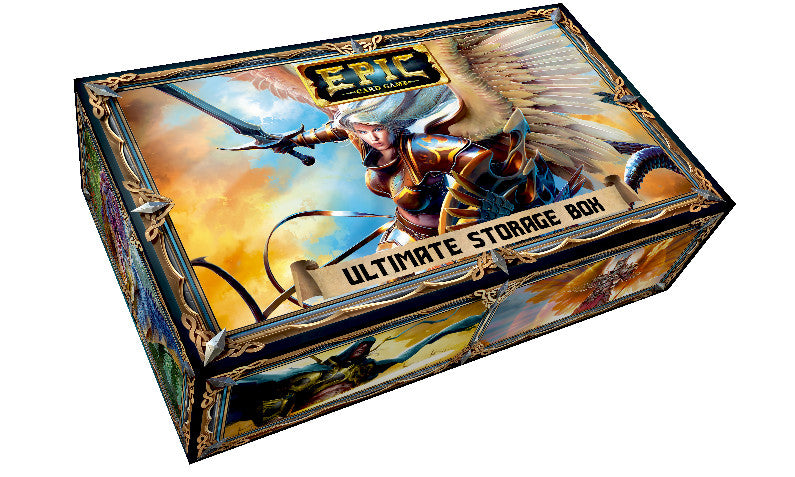 Ultimate Storage Box for EPIC Card Game featuring fantasy artwork of an angel warrior and dragon