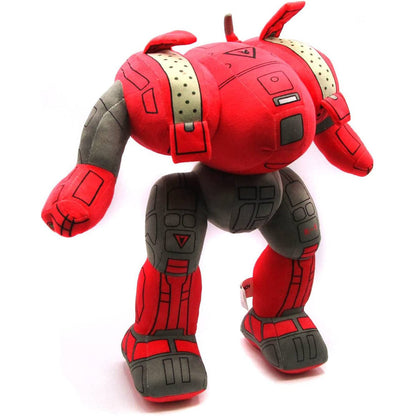 Large red and gray plush toy of a MechWarrior Archer standing upright