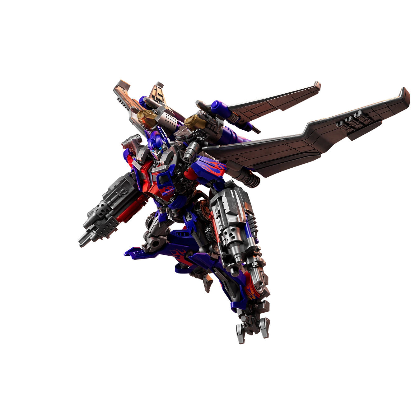 Transformer Jet Wing Optimus Prime action figure displayed with huge black wings, twin arm cannons, and detailed red and blue armor