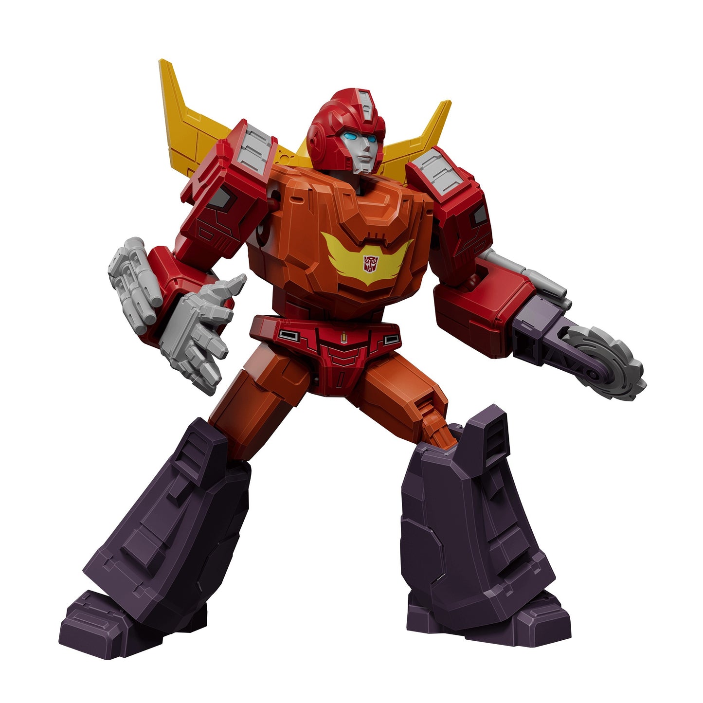Rodimus Prime Transformers figure from the Blokees blind box series, featuring the iconic red, orange, and purple design, posed ready for battle