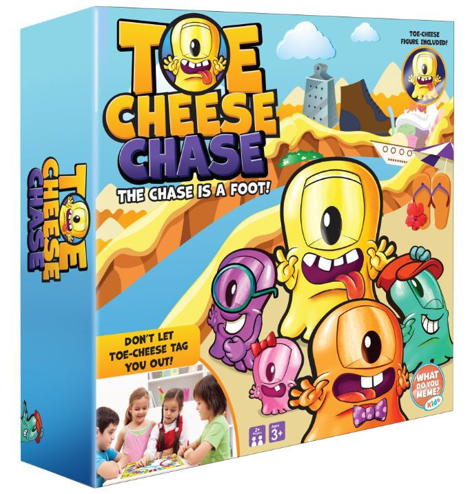 Toe Cheese Chase game box featuring quirky cartoon artwork