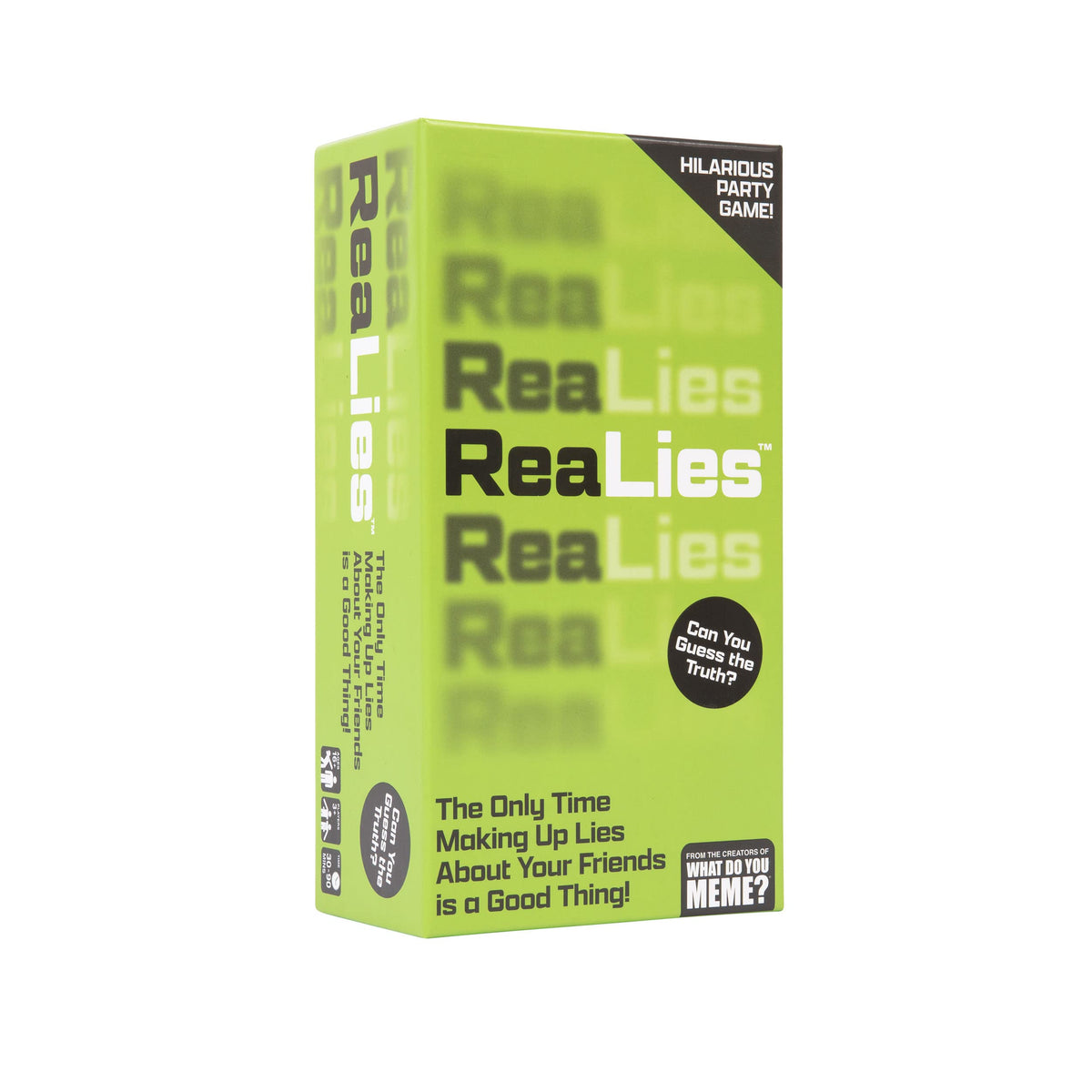 What Do You Meme: ReaLies game box front with colorful text and illustrations