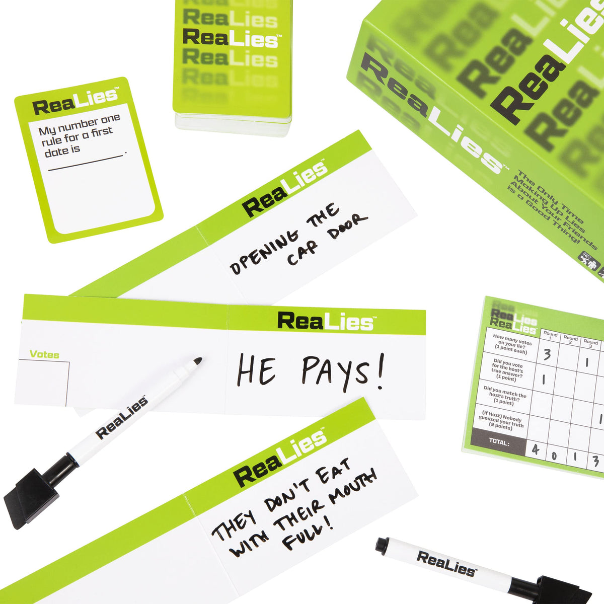 Game cards laid out on a table with funny real-life themed captions